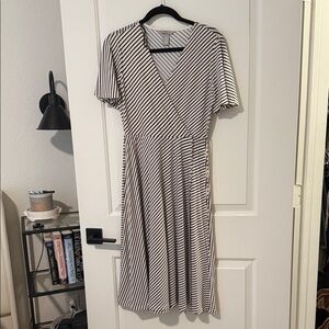 H&M Black and White Striped Wrap-Style Midi Dress